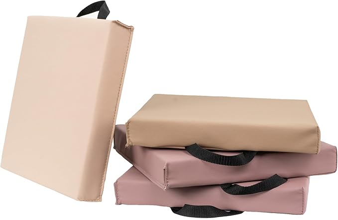 FDP SoftScape 12 inch Square Toddler Floor Cushions with Handles Flexible Seating for Daycare, Preschool, Playroom 1.5 inch Deluxe Foam (4-Piece) - Teddy