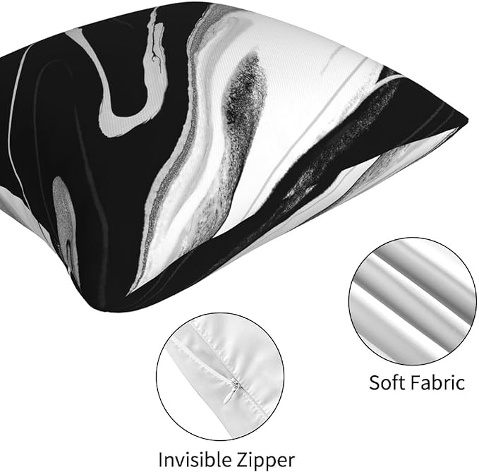 HOSTECCO Black and White Throw Pillow Covers 18x18 inch Set of 4 Marble Abstract Pillow Cases Modern Decorative Cushion Covers for Sofa Couch Office Car