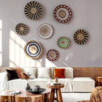 Boho Wall Basket,Seagrass Rattan Wicker Boho Wall Decor, Eco-Friendly Round Wall Art for Farmhouse Bedroom Living Room Display Table Settings Kitchen Home (Style J)