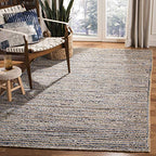 SAFAVIEH Cape Cod Collection Area Rug - 4' Square, Natural & Blue, Handmade Flat Weave Jute, Ideal for High Traffic Areas in Living Room, Bedroom (CAP250A) - size: 4' x 4' (Square)
