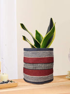 Jute Planter Basket Woven Basket for 10" Flower Pot Floor Indoor Planters, 12” x 12” Storage Organizer Basket Rustic Home Decor, Boho Storage Earth-Friendly Planter (12x12 inches, Black Strip 30)