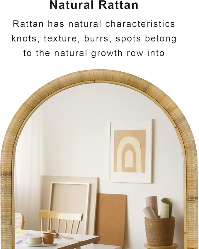 Rattan Full Length Mirror, 64x 20 Full Body Mirror for Wall, Rattan Frame Boho Mirror Decor Bedroom Bathroom Checkroom Livingroom Entryway Farmhouse