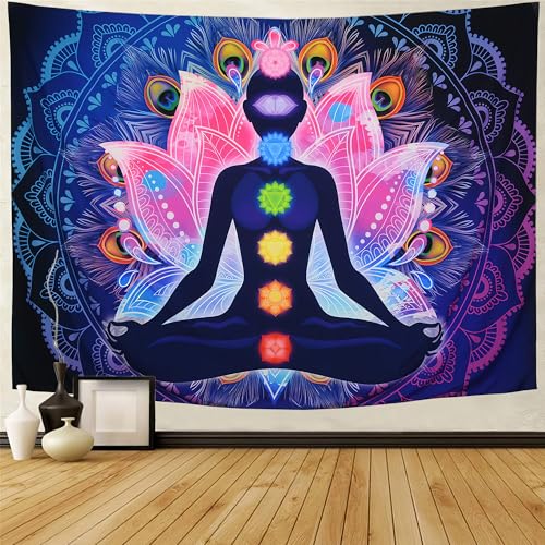 7 Chakra Mandala Tapestry - Yoga Meditation Wall Hanging for Bohemian Home Decor & Spiritual Healing (59x51 inches)