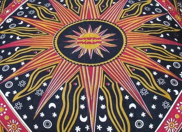 CRAFT KALA Mandala Floor Pillow Cushion Cover Seating Throw Cover Hippie Decorative Bohemian Ottoman Poufs Pom Pillow Cases Boho Indian Cotton Living Room Yoga Home Décor 24" Square Orange Burning sun