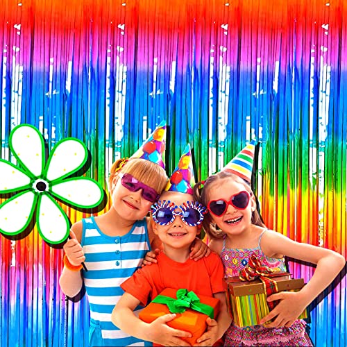 4 Pack Macaron Dark Rainbow Foil Fringe Curtain Backdrop, 3.28Ft x 8.2Ft Colorful Streamers Curtains for Party, Photo Booth Props, Birthday, 2022 Mother's Day Decoration Supplies - color: 4 Pack Dark Rainbow