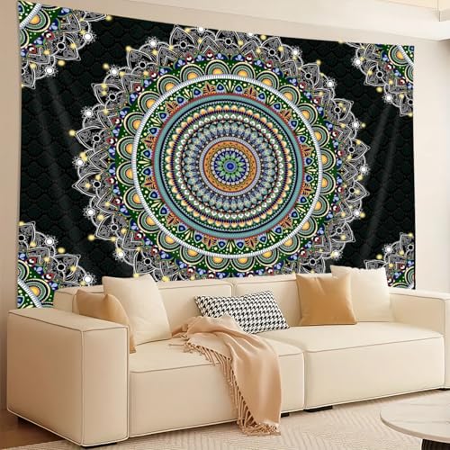 FENDROM Popular Handicrafts Mandala Tapestry Wall Hanging Psychedelic Aesthetic Indian Hippie Wall Decor Bohemian Wall Art Boho Home Decoration for Bedroom Living Room Dorm - color: Y09, size: 90"L x 70"W