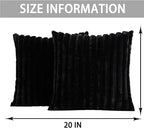 Pack of 2 Faux Fur Christmas Throw Pillow Covers 20x20 Inch, Soft Plush Striped Neutral Couch Pillow Cover, with Velvet Back Modern Home Decor for Sofa Living Room Couch Bed Black