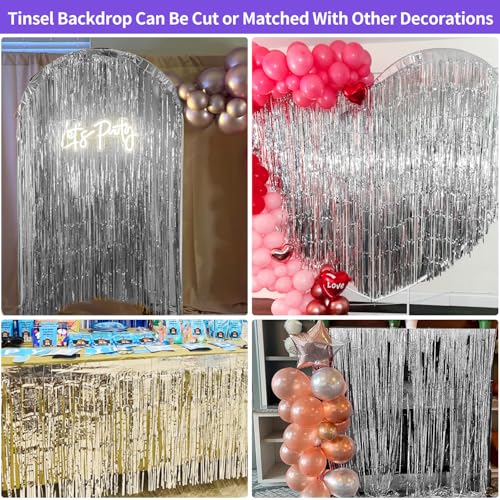 Silver Backdrop Tinsel Foil Fringe Curtains Party Decorations 3.3x8.2ft, Fringe Backdrop Party Streamers for Birthday Wedding Engagement Baby Shower Graduation Disco Christmas, 2 Pack - color: Silver