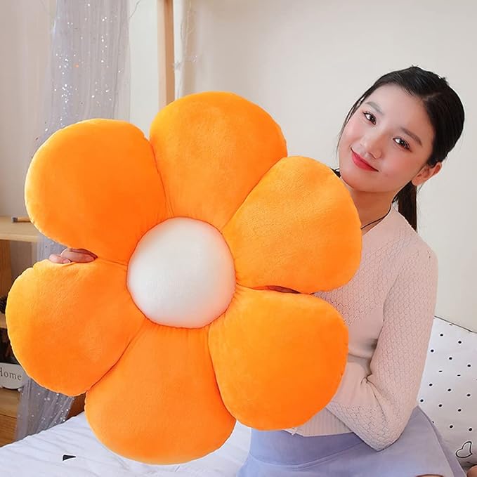 lannery Flower Plush Throw Pillows, Flower Floor Pillow Seating Cushion Toy for Reading, Room, Watching TV (25.6", Orange)