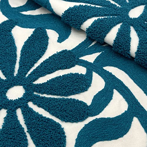 Alysheer Farmhouse Floral Leaves Embroidered Decorative Throw Pillow Cover 18x18 inches, Boho Tufted Flowers Embroidery Pattern Chic Cotton Cushion Case for Couch Bed Sofa Living Room(Teal Blue) - color: Teal Floral, size: 18" x 18" (Pack of 1)