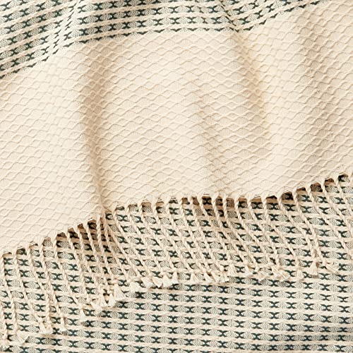 Amazon Aware Woven Cotton Throw Chevron Block Blanket - 60 x 80-Inch , Natural/Balsam Green