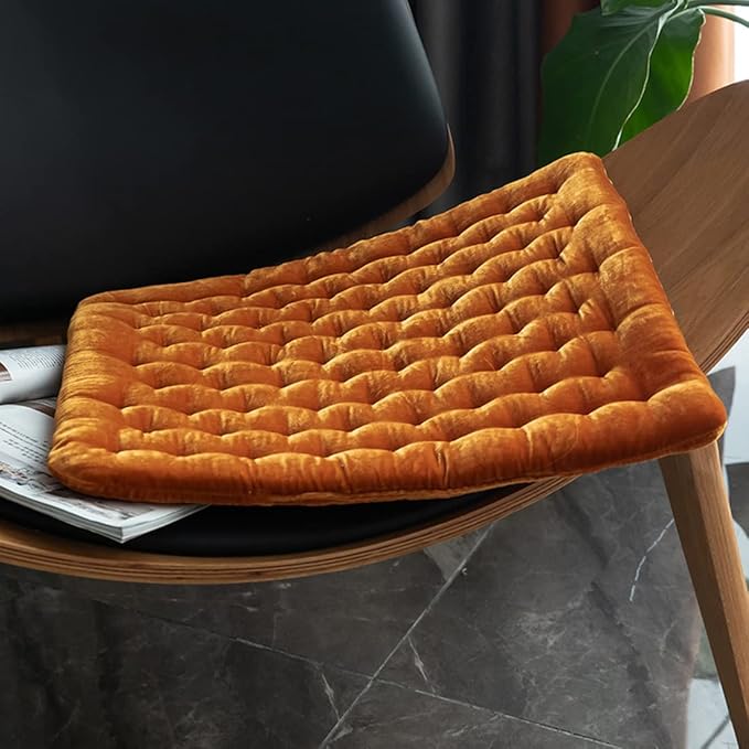 vctops Luxury Velvet Square Chair Pad Thin Soft and Comfy Chair Cushion Tufted Indoor Seat Cushion Pillow Tatami (Orange,17"x17")