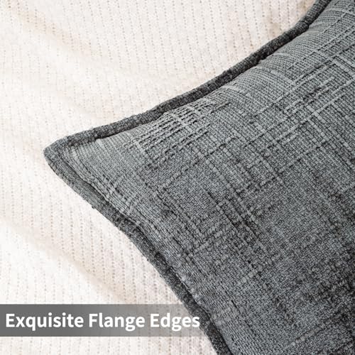 HPUK Fall Chenille Soft Throw Pillow Covers 18x18 Set of 2, Accent Cushion Covers for Living Room, Bedroom, Decorative Solid Color Pillow Covers for Couch, Sofa, Chair, Dark Grey - color: Chenille-dark Grey, size: 18" x 18" (Pack of 2)