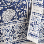 Levtex Home - Adare Denim Quilted Throw - (50x60in.) - Floral - Blue White - Reversible - Cotton - color: Denim