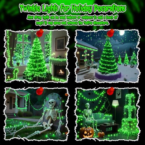 Halloween Green Fairy Lights Battery Operate,7.2ft 20 LEDs String Lights Silver Copper Wire for Hallowen Christmas DIY Decoration Wedding Party (6 Pack) - color: Green