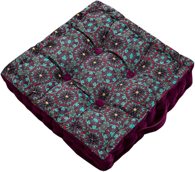 LINGXIYA Floor Pillow,Meditation Pillow for Floor,Bohemmia Style Yoga Cushion Floor Pad for Home Bay Window Party Garden Decoration,15.7"x15.7"x3.5",Purple
