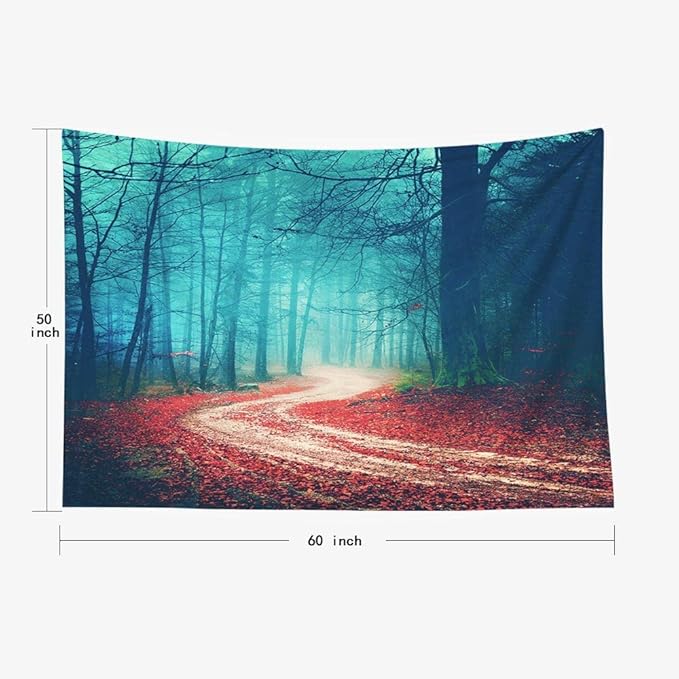 EMMTEEY Autumn Forest Tapestry Autumn Forest Road Red Leaves Tapestry for Girls Bedroom 60X50 Tapestry Present for Friends Families