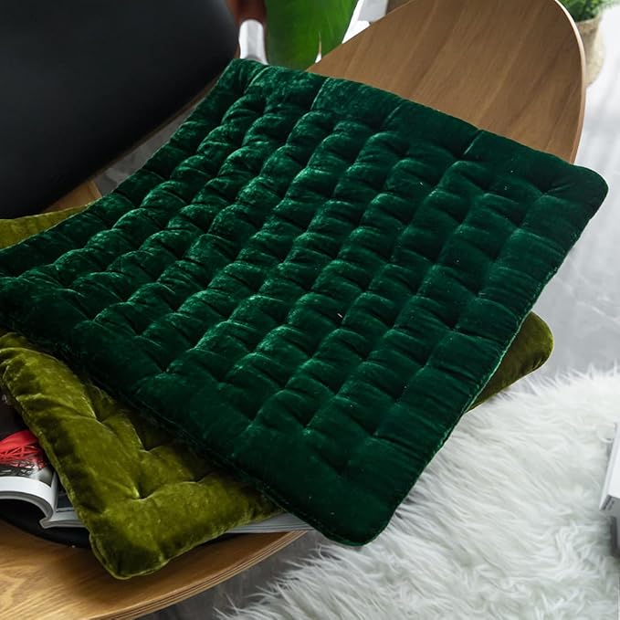 vctops Luxury Velvet Square Chair Pad Thin Soft and Comfy Chair Cushion Tufted Indoor Seat Cushion Pillow Tatami (Dark Green,17"x17")