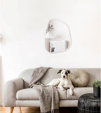 Asymmetrical Mirror Small 16"x12" Irregular Wall Mirror Modern Wood Frame Unique Shape Wall Mounted Vanity Artistic Mirror Decorative for Living Room Bedroom Bathroom Entryway Hallway
