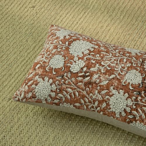 Handblock Printed Vintage Indian Cotton Decorative Throw Pillow Covers, Set of 2 (Brick Brown, 12" x 20" (Pack of 2)) - color: Brick Brown, size: 20" x 12" (Pack of 2)