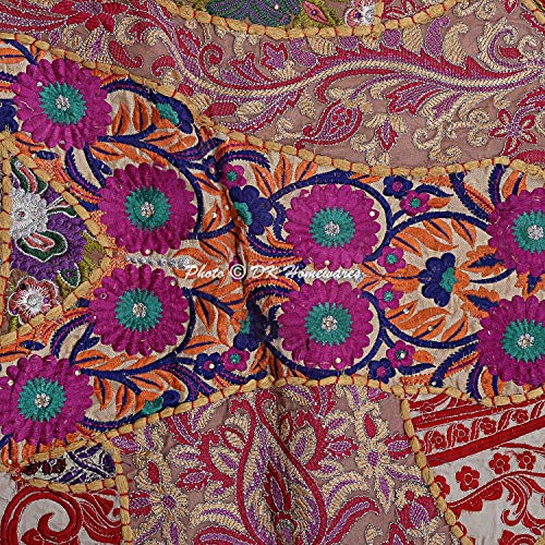 Indian Bohemian Floor Cushion Adult Beige 32 Inch Patchwork Living Room Pouffe Footstool Home Decor Embroidered Vintage Cotton Round Floor Pillow Boho 32x32