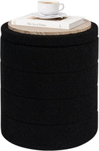 PINPLUS Round Storage Ottoman Foot Rest Stool with Tray Velvet Sherpa Folding Storage Ottoman,Boucle Foot Rest for Living Room, Bedroom, Dorm（Black）
