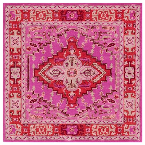 SAFAVIEH Bellagio Collection Area Rug - 3' Square, Red & Pink, Handmade Medallion Wool, Ideal for High Traffic Areas in Living Room, Bedroom (BLG545B) - color: Red/Pink, size: 3' x 3' (Square)