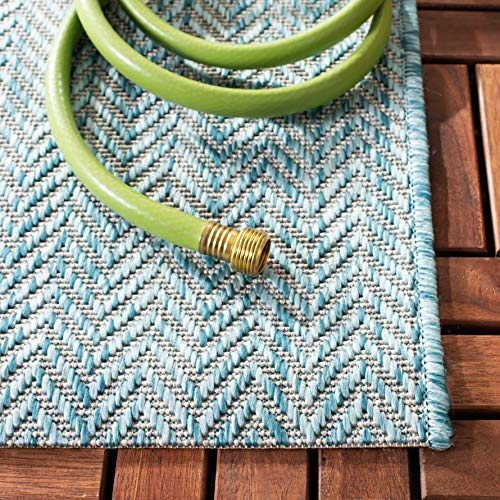 SAFAVIEH Outdoor Accent Rug 2'x3'7" - Courtyard Collection - Coastal Design, Aqua & Grey, Durable & Easy Cleaning, Ideal for Patio, Entryway, Mudroom, Backyard (CY8022-37121) - color: Aqua/Grey, size: 2' x 3'7" (Rectangular)