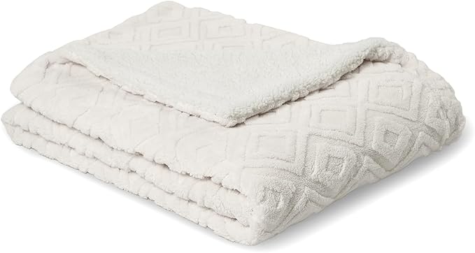 EverGrace Jacquard Boho Sherpa Fleece Throw Blanket for Couch, Super Soft Cozy Fuzzy Plush Blankets for Winter, Reversible Thick Warm Blanket for Bed, Sofa, Living Room, Off White, 60" x 80"