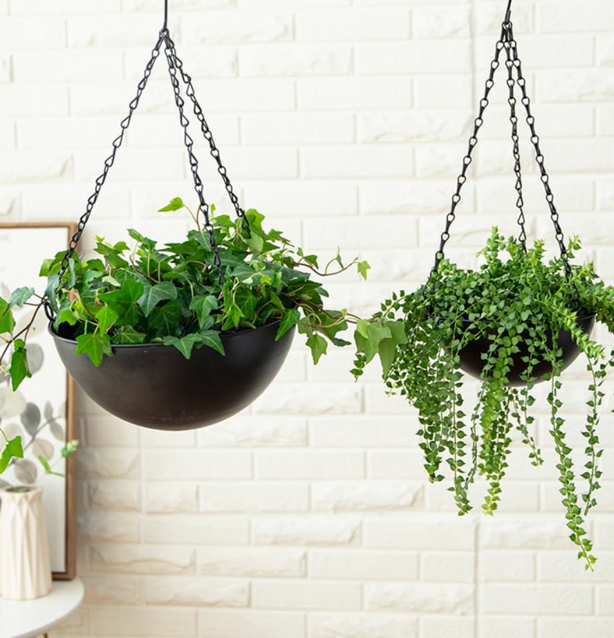 Set of 1 Metal Hanging Planters for Indoor Outdoor Plants,Round Hanging Baskets Large Flower Pots with Chain,Basket for Plant No Holes,Modern Storage Baskets for Garden Home Porch Decor (Black-7") - color: Black-7"