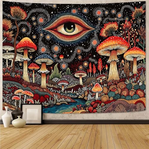Accnicc Hippie Red Mushroom Tapestry Abstract Mystical Eye Wall Tapestry for Bedroom Aesthetic Boho Fantasy Starry Night Plant Small Tapestries Wall Hanging for Dorm Living Room Decor 48 × 36 Inch - color: Black Scarlet, size: 48"L x 36"W