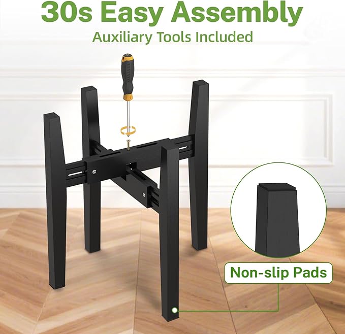 iDavosic.ly Adjustable Plant Pot Stand 2 Pack Indoor Outdoor, Mid Century Modern Bamboo Short Single Flower Holder Fits 8 to 12 Inch Large Heavy Duty Planter (Not Included) | Black