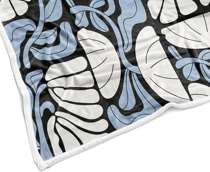 Boho Abstract Colorful Floral Throw Blanket, Vintage Retro Patchwork White Blue Flower Botanical Geometric Aesthetic Groovy Flannel Throw Blanket for Chair Bed Sofa Couch, 50X60IN