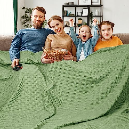PHF Pre-Washed Cotton Waffle Weave Family Blanket,Oversized King Size 120"x 120"-Snag Proof Lightweight Breathable, 10'x 10' Huge Extra Large Big-Elegant Aesthetic Home Decoration Gift,Loden Green - color: Loden Green, size: Oversized King(120" x 120")