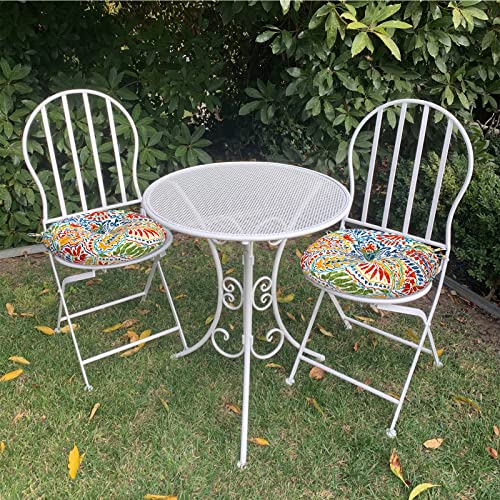 LVTXIII Outdoor Bistro Chair Cushions, 15"x15"x4" Round Patio Chair Cushions, All Weather Tufted Seat Cushions for Patio Furniture Use, Set of 2, A Paisley Ummi Multi - color: A Paisley Ummi Multi