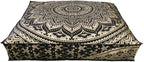 ICC Large Square Floor Pillow Cover Hippie Ottoman Pouf Cover Daybed Cotton Mandala Cushion Cover with Heavy Duty Zipper Seating Ottoman Poufs Dog-Pets Bed (Black Gold Ombre, 35" Square)
