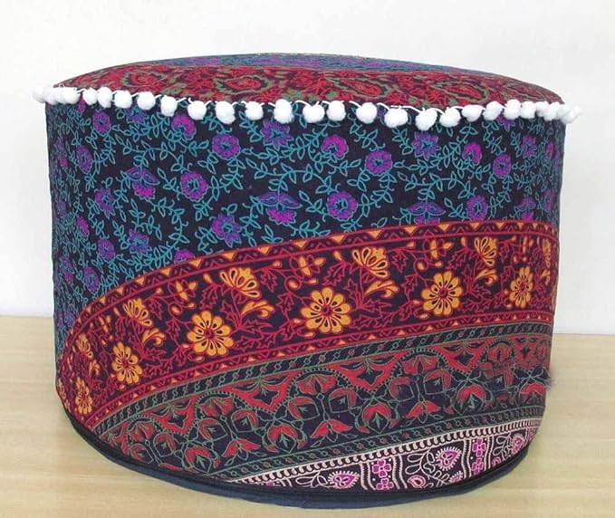 Indian Mandala Floor Pillow Pouf Cover Ottoman Cover Bohemian Footstool Living Room Decor Pillow Sham Hippie Cotton Cushion Cover Meditation Seating Throw