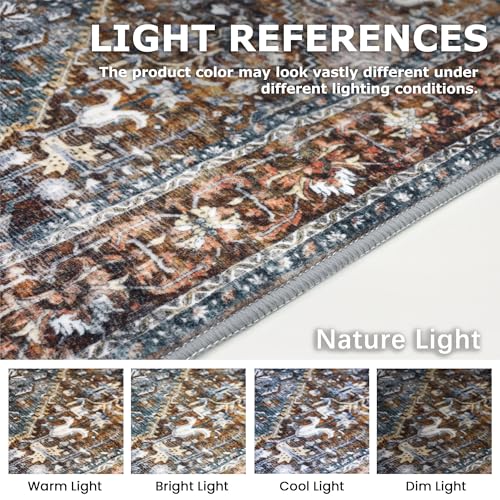 KOZYFLY Small Area Rug 2x3 Ft Rugs for Entryway Washable Boho Entry Rug Non Slip Door Mat Indoor Entrance Faux Wool Vintage Printed Kitchen Rug Throw Rugs for Entrance Kitchen, Brick Red/Orange/Green - color: Brick Red/Orange/Green, size: 2' x 3' (Rectang