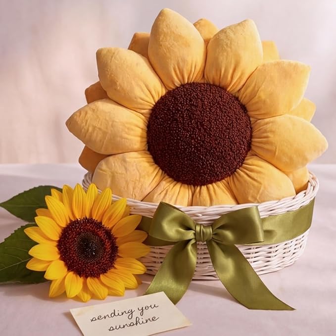 Green Philosophy Co. 3D Sunflower™ Shaped Decorative Throw Pillow - Soft Plush Cushion for Bed and Couch, Cute Boho & Cottagecore Home Decor Accent, Golden Yellow, 20 Inches