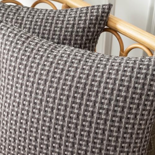 UGASA Outdoor Waterproof Pillow Covers Pack of 2 Weaving Texture Water Resistant Outside Decorative Pillow Cases for Patio Garden Porch Yard Bench Tent 16x16 Inch, Dark Grey - color: Dark Grey, size: 16" x 16" (Pack of 2)