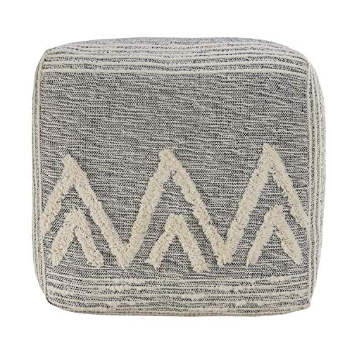 LR Home Gray/Ivory Geometric Hand-Woven Polyester Ottoman Pouf for Home Decor | Modern Transitional Foot Rest for Bedroom & Living Room Decor | 16 x 16 x 16 Stuffed Ottoman for Seating - color: Gray/Ivory, size: 16"D x 16"W x 16"H