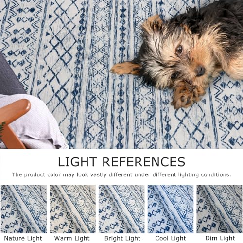 KUTA Moroccan Area Rugs, 2x3 Blue White Entryway Rug Non-Slip Washable Small Indoor Door Mat, Ultra Soft Print Vintage Distressed Geometric Low-Pile Floor Carpet for Entrance Kitchen - color: White/Blue, size: 2' x 3' (Rectangular)