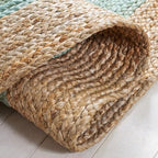 SAFAVIEH Area Rug 5' Round - Natural Fiber Collection - Aqua Blue & Natural Brown, Handmade Jute, Braided Border Design (NF801A) - color: Aqua/Natural, size: 5' (Round)