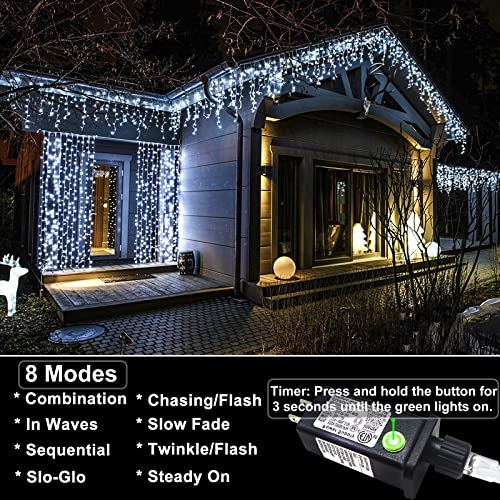 Icicle lights Outdoor - 66ft Christmas Lights with 640LED 120 Drops 8 Modes, Plug in Curtain String Lights Waterproof for Holiday Wedding Party Home Garden Bedroom Indoor Outdoor Decoration,Cool White - color: Cool White, size: 640LED/66ft