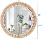 OYPEIP 20”Large Nature Rattan Boho Innovative Art Decoration Round Makeup Mirror Dressing Bedroom Bathroom Wall Mounted Hanging Mirrors Craft Photo Props…