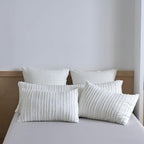 King Pillow Shams 2 Pack, King Size Pillowcases, Soft Microfiber Geometric Striped Tufted Pillow Covers with Envelope Closure, Ivory, 20x36 Inches