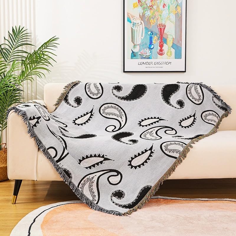Boho Valentine Throw Blanket Sofa Colorful Cotton Blanket Retro Bohemian Tapestry Reversible Hippie Sheets Room Valentines Decor (Grey) - color: Grey
