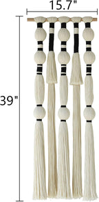 Flber Macrame Wall Hanging Tassels Sphericity Cotton Textile Hanging Geometric Yarn Wall Art for Bedroom Living Room Decor 15.7" W x 39" L
