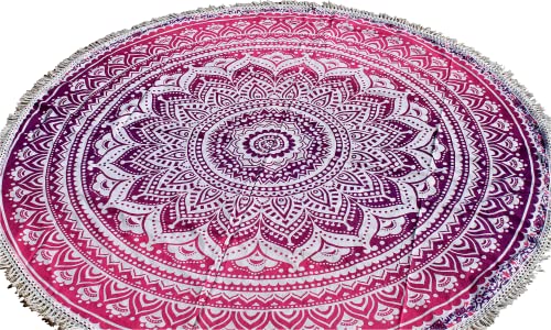 Round Beach Tapestry Mandala Boho Hippie Blanket Indian Cotton Bohemian Large Table Cloth Home Decor Yoga Mat Meditation Picnic Rug Hawaii Sunproof Throw Hippy Boho Gypsy Tablecloth Shawl Roundie (42 - color: White And Pink, size: 42"L x 42"W