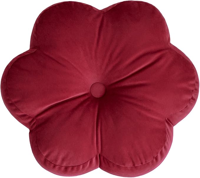 Xuyier Flower Pillow, Flower Shaped Pillow with Velvet for Couch Bed Chair Sofa, Home Decor Floor Seating Cushion Cute Throw Pillows for Living Room Bedroom (15 Inches, Wine Red)